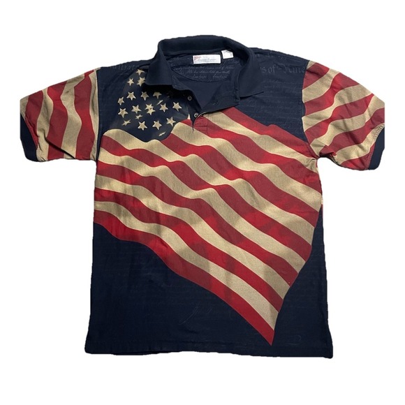 American Summer Other - American Summer Clothing Co Men's Liberty Flag Stars Graphic Polo Shirt Sz M